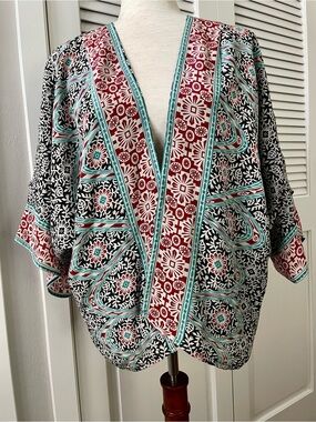 Tolani Silk Open Front Kimono Cardigan Floral Print Lined